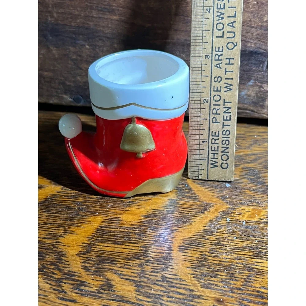 VTG Colonial Candle Santa Boot Ceramic Christmas Holiday Decor Red Gold Japan
